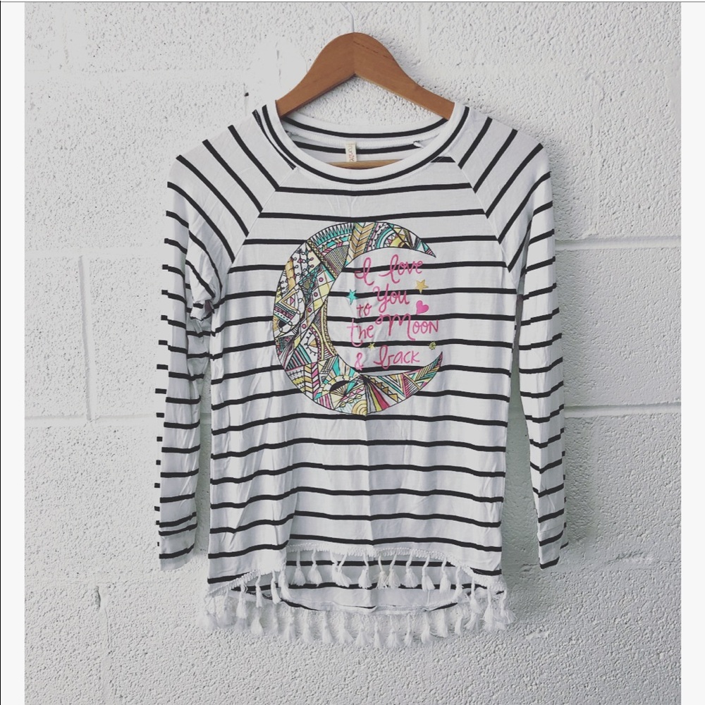 Runway Girl striped tassel boho top sz: 12
